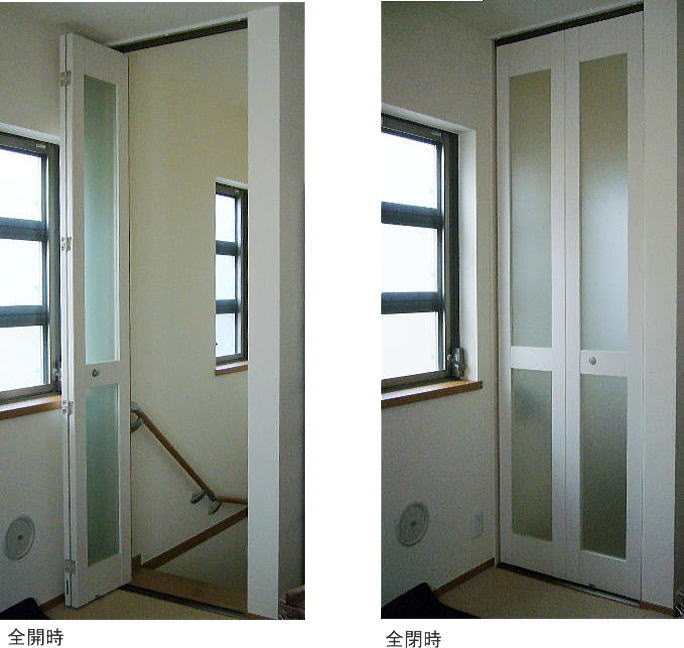 リビング階段にドア 折れ戸 扉の設置事例